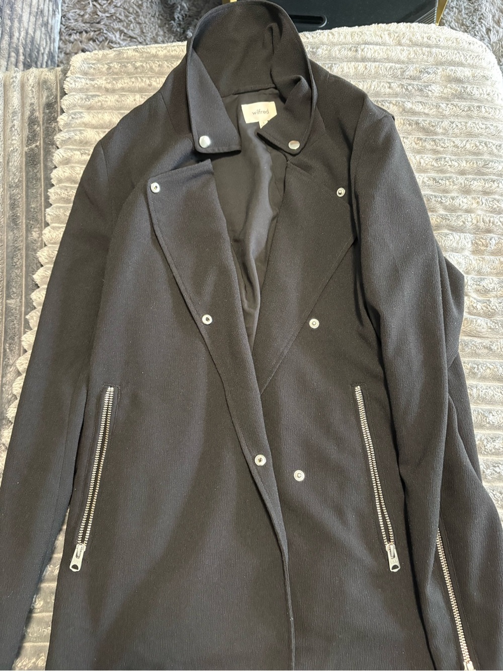 Wilfred Black Trench Coat with Silver Zipper Accents
